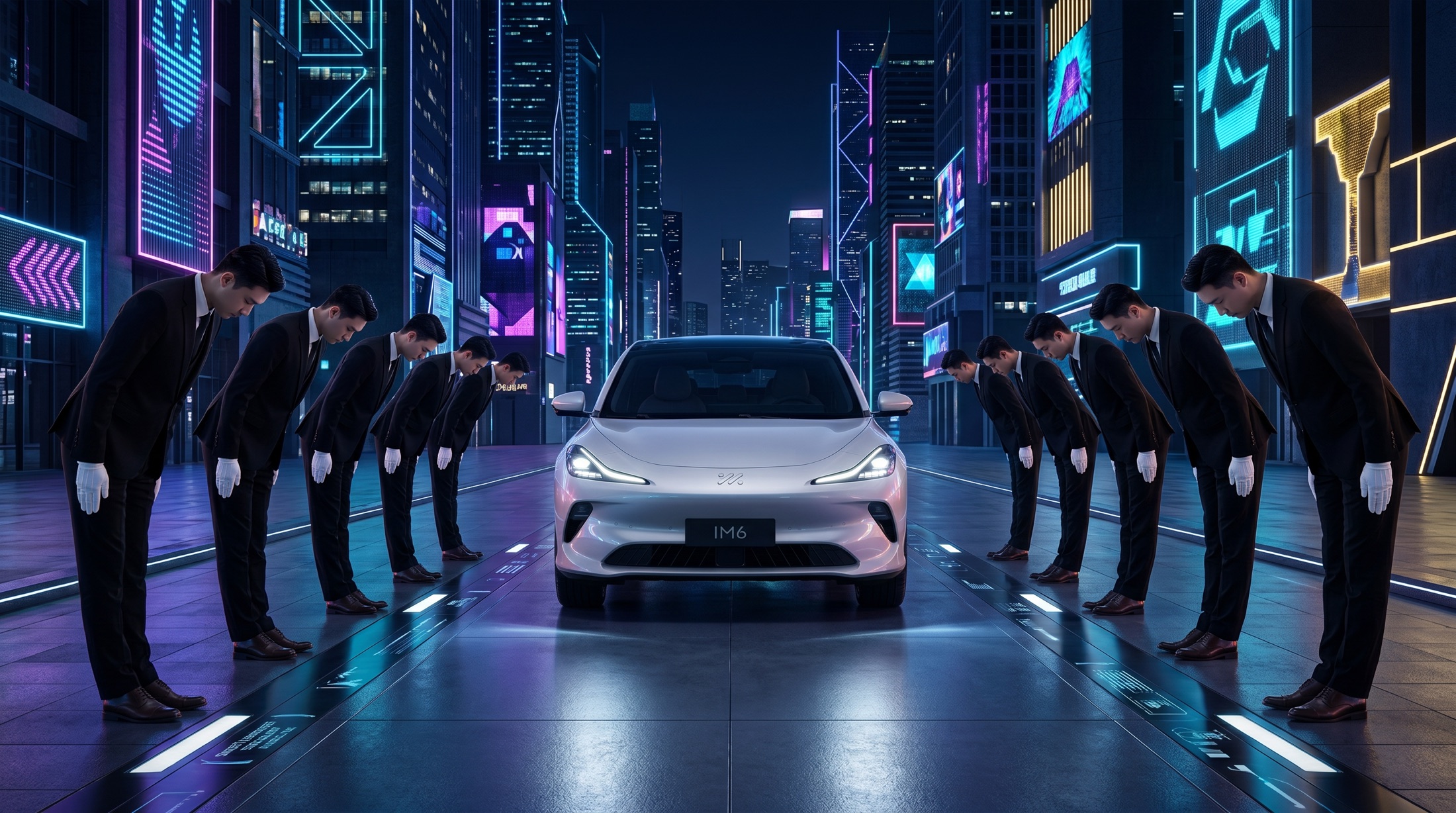 MG IM6 concierge ceremony in a neon city